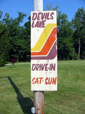 Devils Lake Drive-In Theatre - Sign - Photo From Water Winter Wonderland (newer photo)